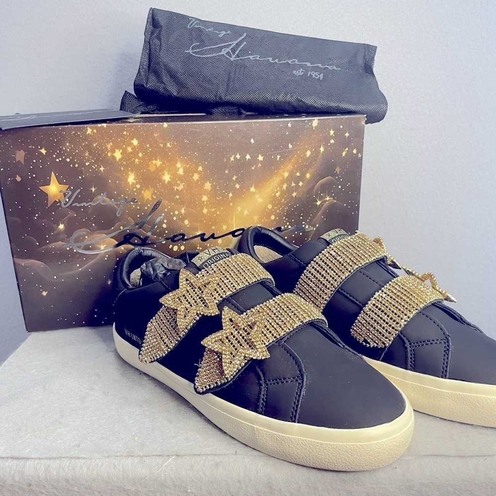Vintage Havana The Iconic Sparkle Star Pure Black Sneakers Sz 7 NIB - RARE